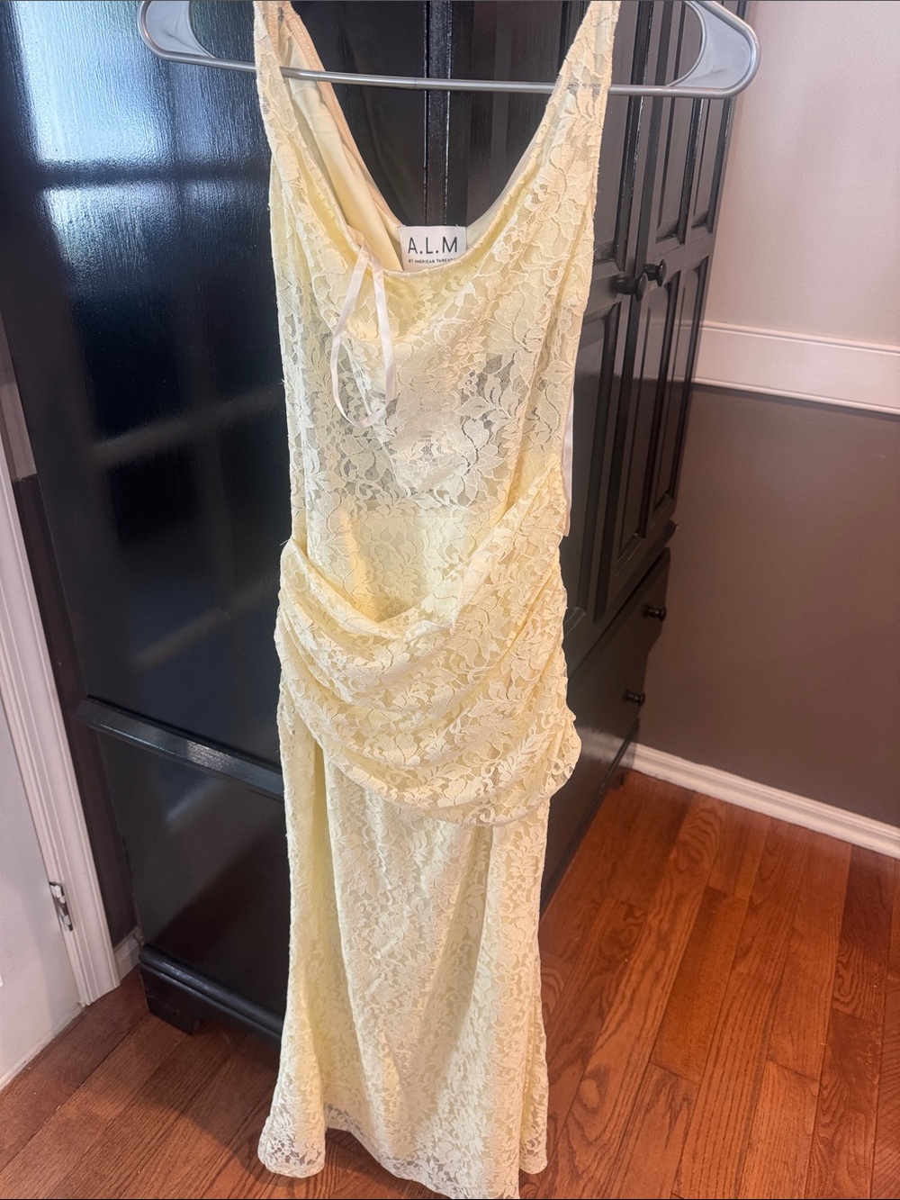 Lace Draped Sleeveless Maxi Dress in Pale Yellow